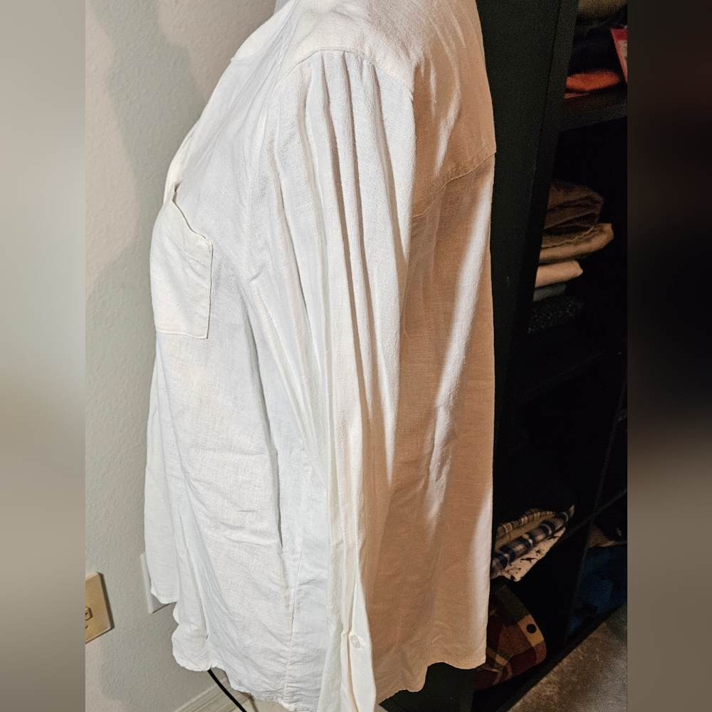 Christopher & Banks White Cotton Linen Long Sleeve Shirt - Picture 3 of 5